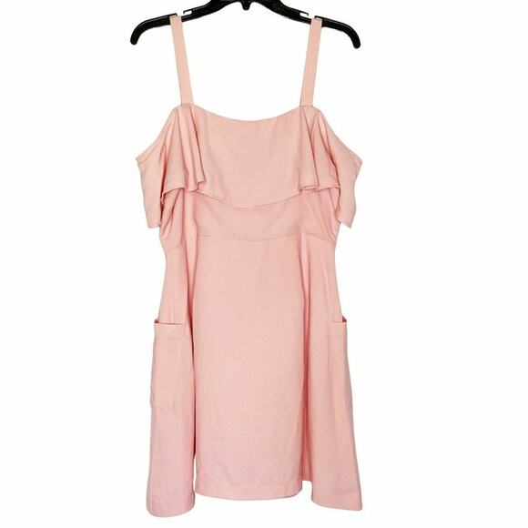 J.O.A. Women's Pink Cold Shoulder Button Up Fit & Flare Dress Size Large - Picture 2 of 8